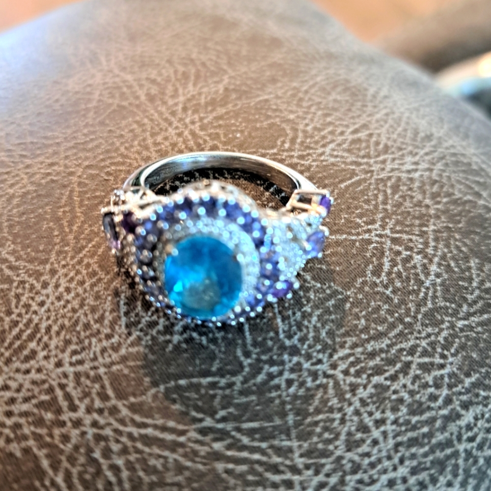 Elegant Blue,purple and Silver 925 Gemstone Ring